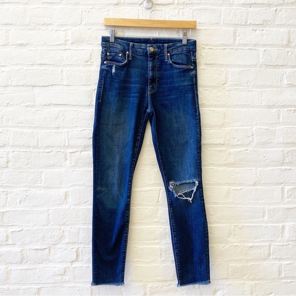 MOTHER || High Waisted Looker Ankle Fray in Close To The Edge Blue 25 - Picture 1 of 12